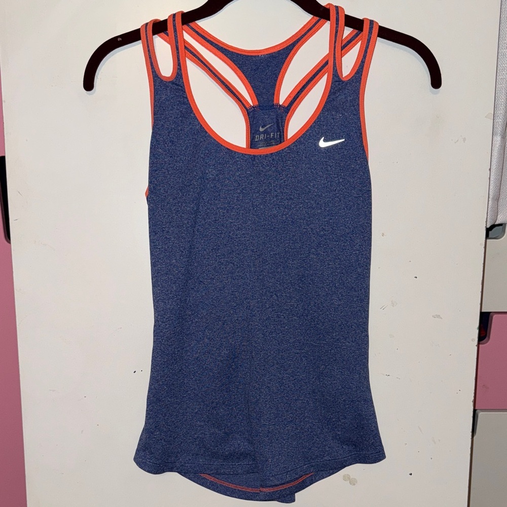 Nike Women's Heathered Blue Tank with Orange Trim